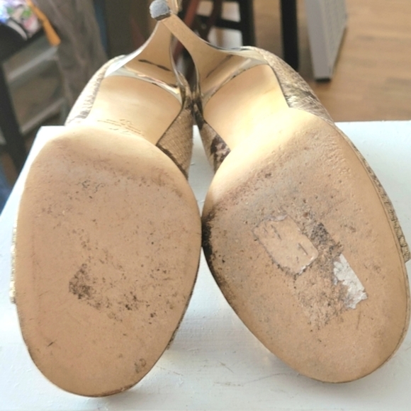 GUISEPPE Zanotti Peep-toe Pump Gold Snake Cork Platform Mirror Heels - Picture 9 of 9